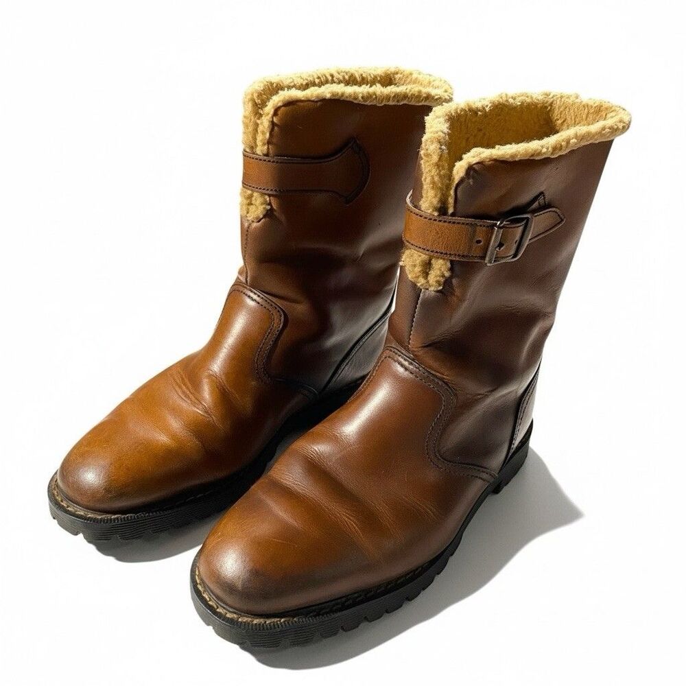 VTG 80s Dr Martens Boots England Made Brown Leather Buckle Mens 10/11 UK Sherpa